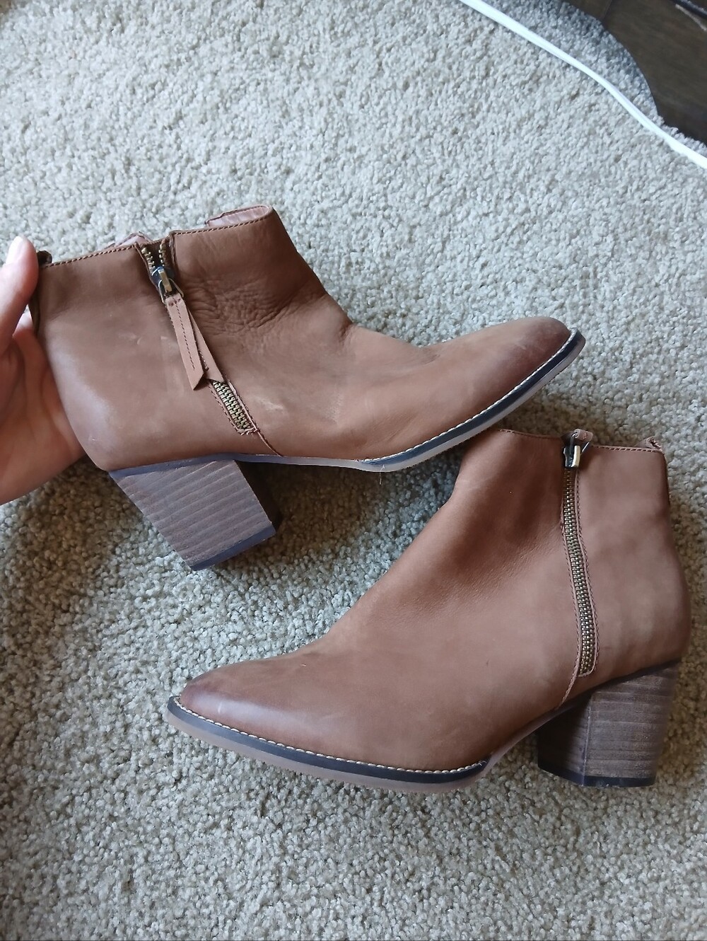 Blondo Women's Brown Leather Ankle Booties with Block Heel